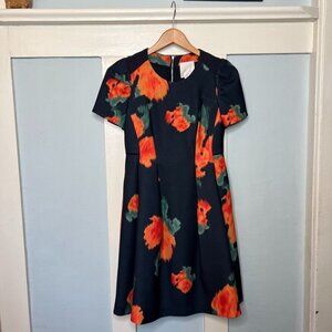Anthropologie Magnin Navy & Orange Floral Dress